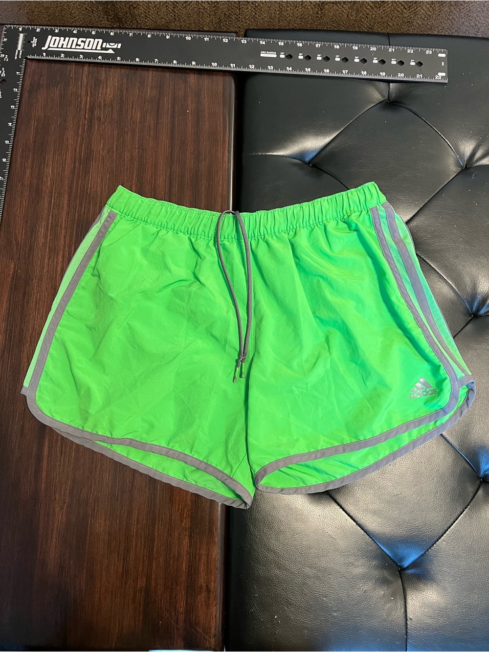 adidas Neon Green Athletic Shorts with Gray Trim